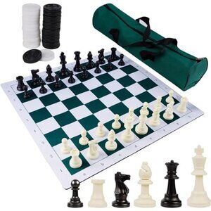 Portable Chess & Checkers Set, 2 in 1 Travel Board Games for Kids and Adults